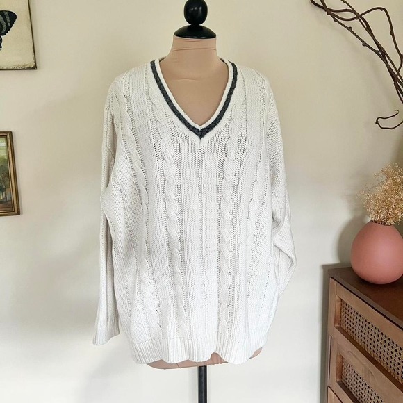 Vintage 90s Cable Knit V Neck Sweater - Picture 1 of 5